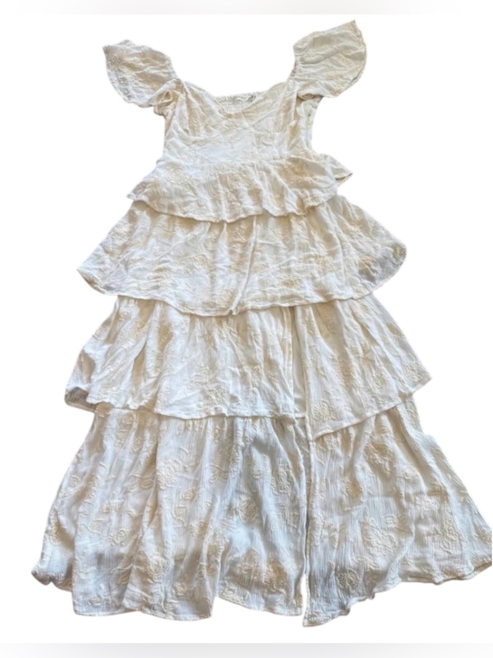 Altar'd State Cream Tiered Ruffle Midi Dress